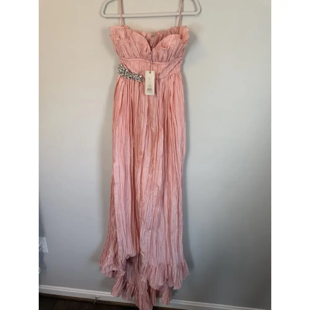 LoveShackFancy Katrina Dress Sunrise Sorbet Strapless Maxi Crystal Brooch 0 NWT - Picture 11 of 16